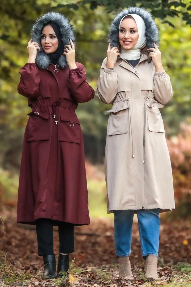  İçi Kürklü Bej Tesettür Parka 90670BEJ - 6