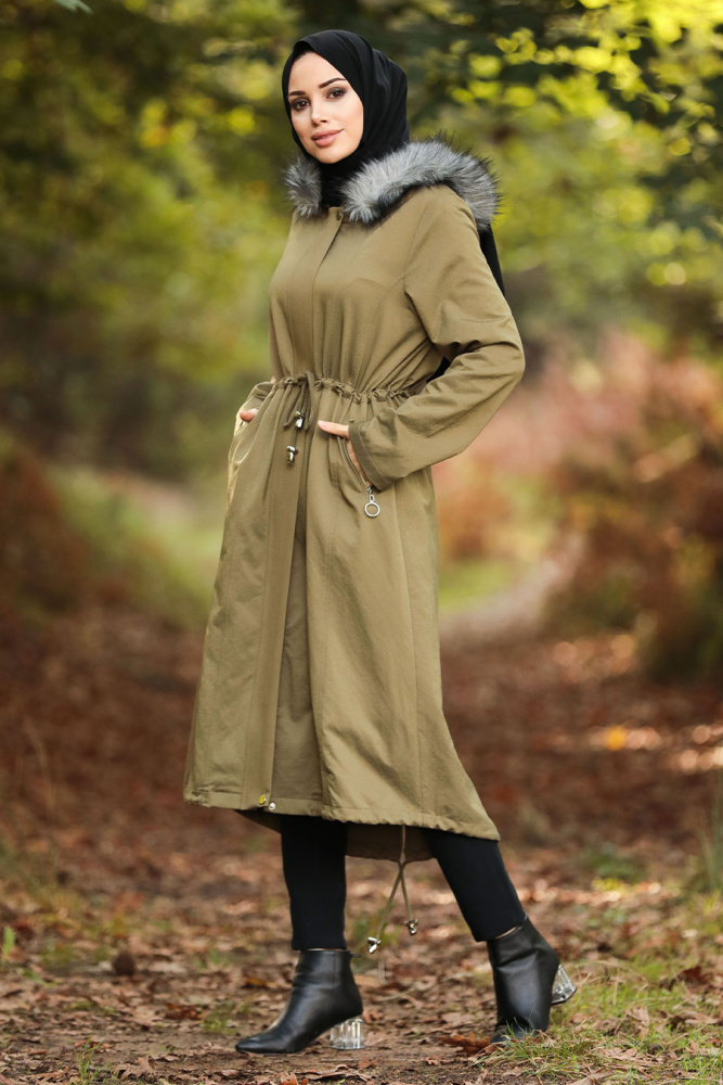 Neva Style - İçi Kürklü Haki Tesettür Parka 9068HK - 2