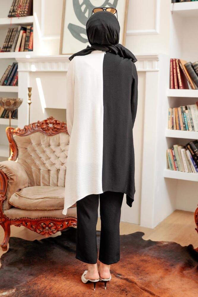 Neva Style - İki Renkli Siyah Tesettür İkili Takım 1307S - 3