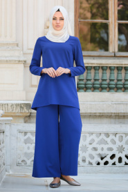 Neva Style - İkili Sax Mavisi Tunik / Pantolon Takım 52460SX - Thumbnail