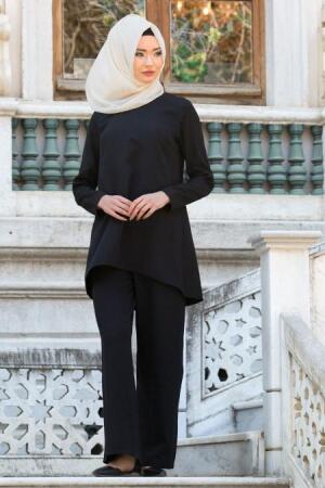 Neva Style - İkili Siyah Tunik / Pantolon Takım 52460S - 1