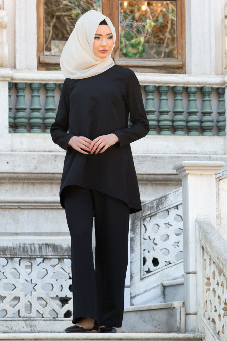 Neva Style - İkili Siyah Tunik / Pantolon Takım 52460S