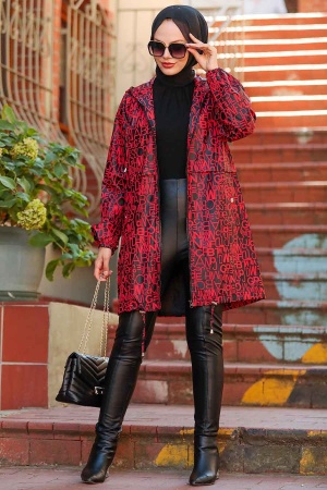 Neva Style - Imperméable Hijab Rouge 8921K - 2