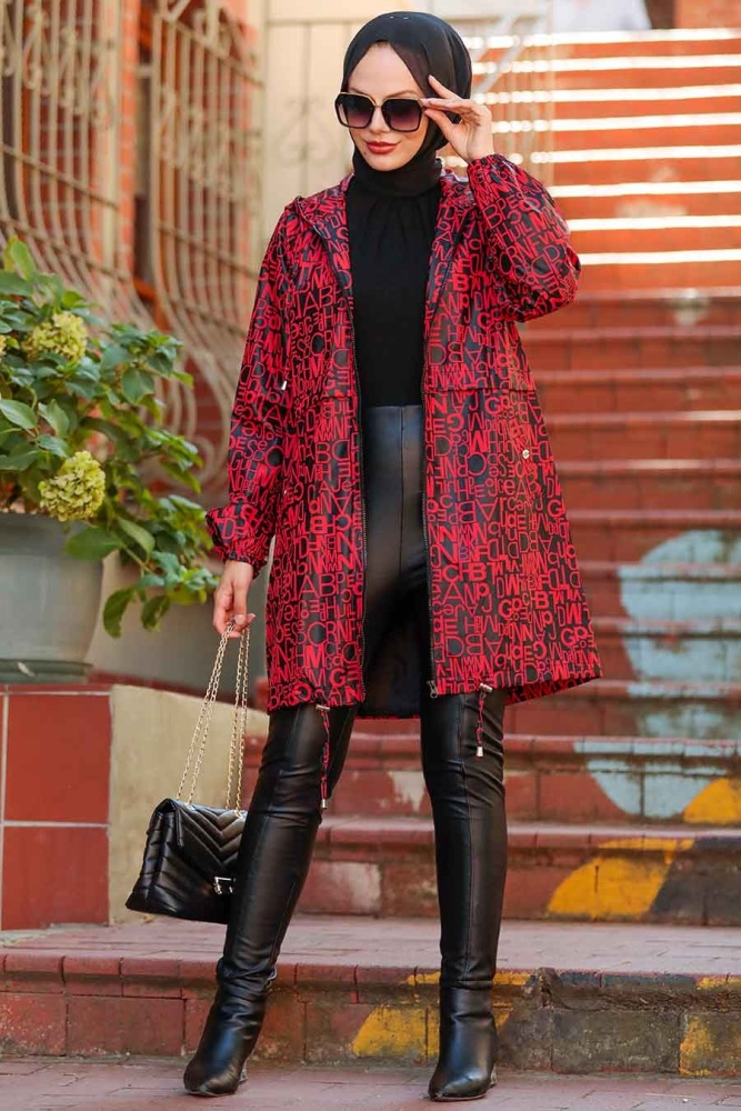 Neva Style - Imperméable Hijab Rouge 8921K - 2