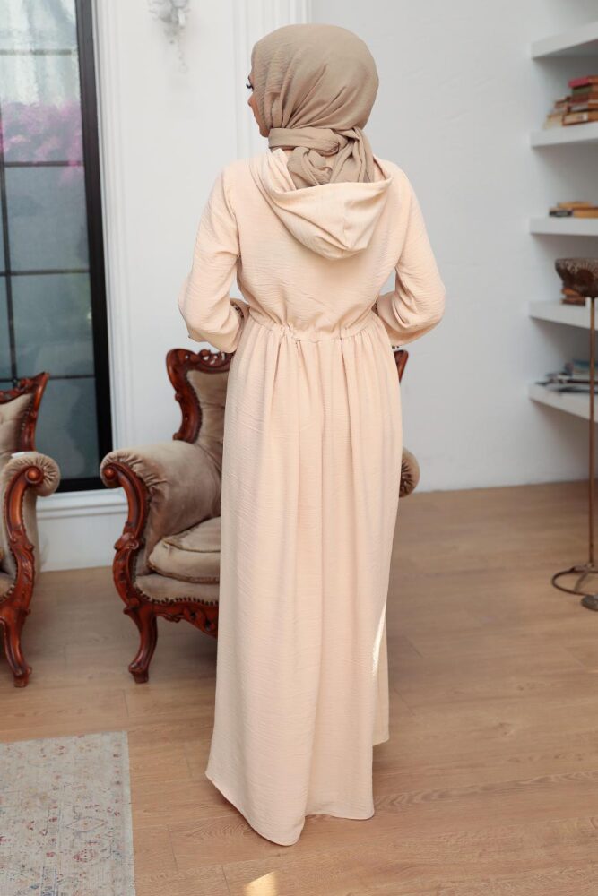 Neva Style - İnci Detaylı Bej Tesettür Elbise 13260BEJ - 2