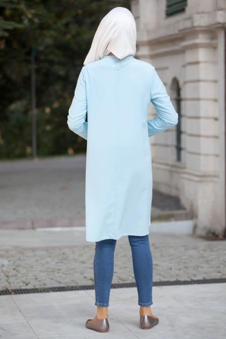 Neva Style - İnci Detaylı Buz Mavisi Tunik - 2