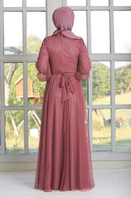 Neva Style - İnci Detaylı Gül Kurusu Tesettür Abiye Elbise 50080GK - Thumbnail