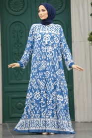 Neva Style - İndigo Blue High Quality Dress 50006IM - Thumbnail