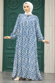 Neva Style - İndigo Blue High Quality Dress 8995IM - Thumbnail