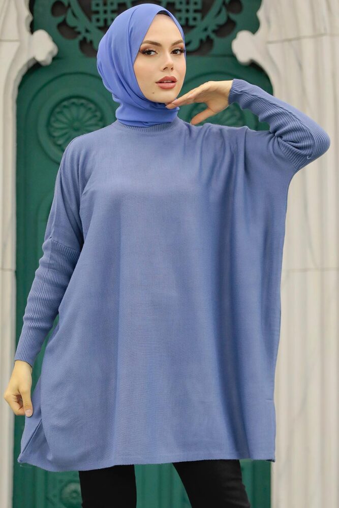 Neva Style - İndigo Blue High Quality Knitwear Tunic 3399IM - 3