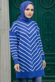 Neva Style - İndigo Blue High Quality Knitwear Tunic 81861IM - Thumbnail