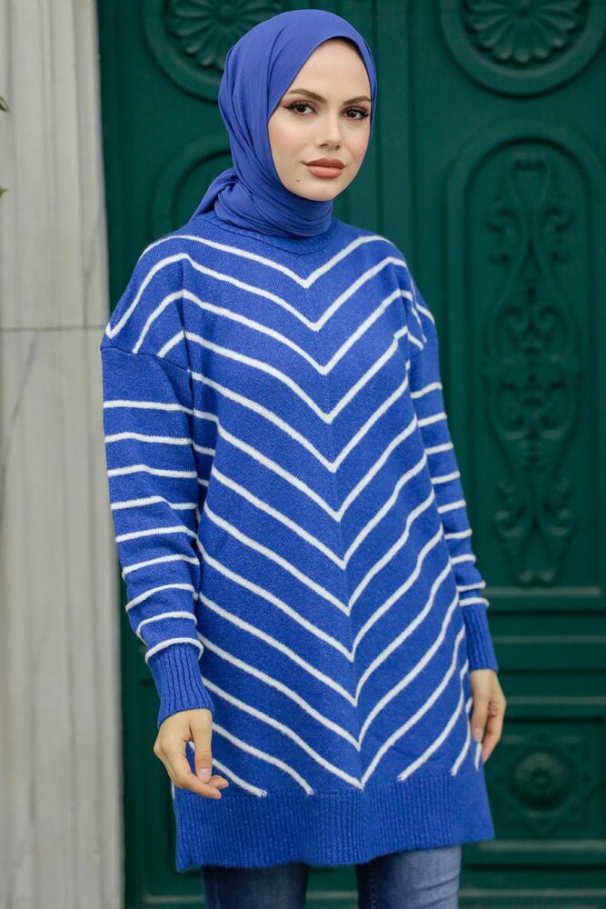 Neva Style - İndigo Blue High Quality Knitwear Tunic 81861IM - 1