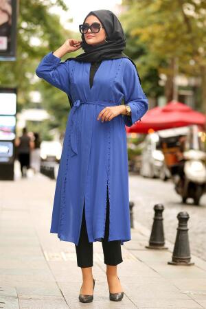 Boncuk Detaylı İndigo Mavisi Tesettür Abaya 40330IM - 1