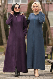Neva Style - Indigo Blue Hijab Coat 55120IM - Thumbnail
