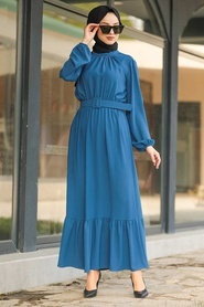 Neva Style - Indigo Blue Hijab Daily Dress 1137IM - Thumbnail