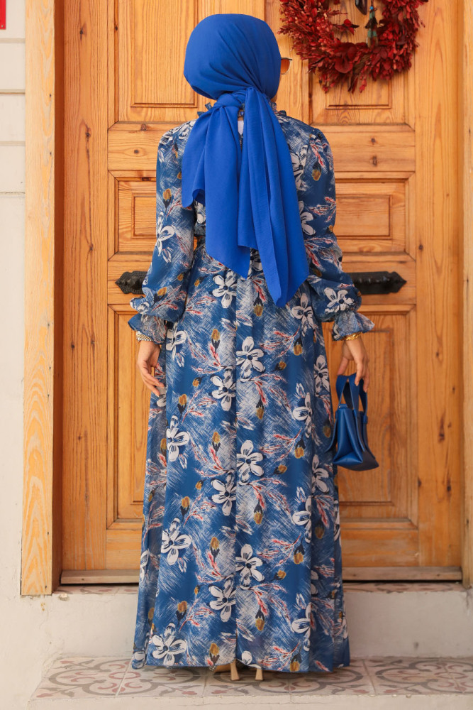 İndigo Blue Hijab Dress 29710IM - 3
