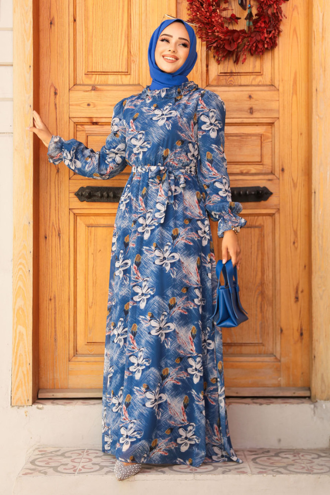 İndigo Blue Hijab Dress 29710IM - 1
