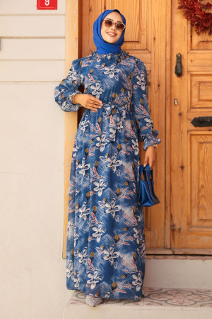 İndigo Blue Hijab Dress 29710IM - 2