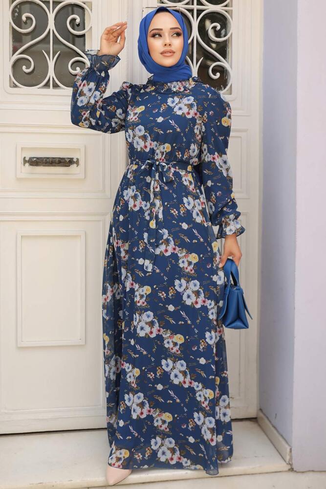 İndigo Blue Hijab Dress 29711IM - 1