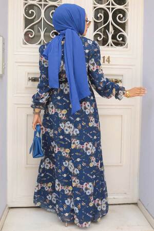 İndigo Blue Hijab Dress 29711IM - 2