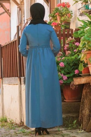 Neva Style - Indigo Blue Hijab Dress 3336IM - Thumbnail
