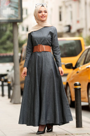 Kemerli İndigo Mavisi Tesettür Elbise 42450IM - Thumbnail