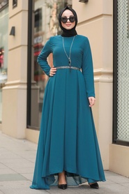 Neva Style - İndigo Blue Hijab Dress 51231IM - Thumbnail
