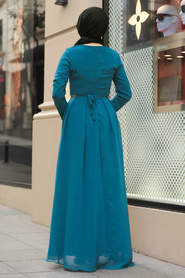 Neva Style - İndigo Blue Hijab Dress 51231IM - Thumbnail
