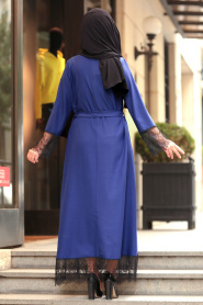 Dantel Detaylı İndigo Mavisi Tesettür Elbise 6129IM - Thumbnail