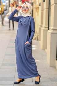 İkili İndigo Mavisi Tesettür Elbise 956IM - Thumbnail