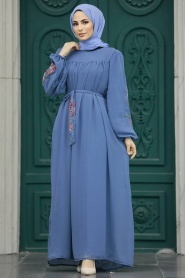 Neva Style - İndigo Blue Hijab For Women Dress 8889IM - Thumbnail