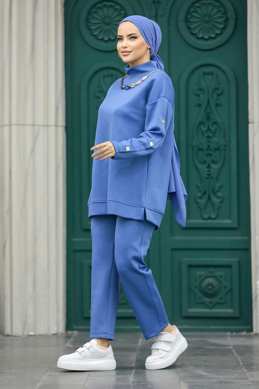 Neva Style - İndigo Blue Hijab For Women Dual Suit 70241IM