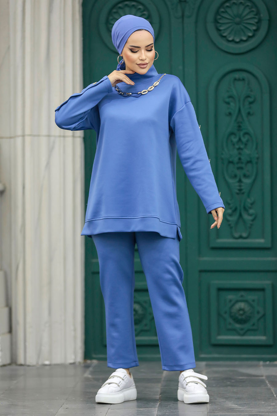 Neva Style - İndigo Blue Hijab For Women Dual Suit 70241IM