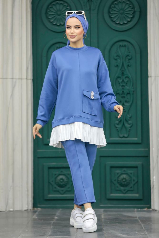 İndigo Blue Hijab For Women Dual Suit 7108IM - 1