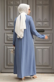 Neva Style - İndigo Blue Hijab For Women Kimono Triple Suit 80101IM - Thumbnail