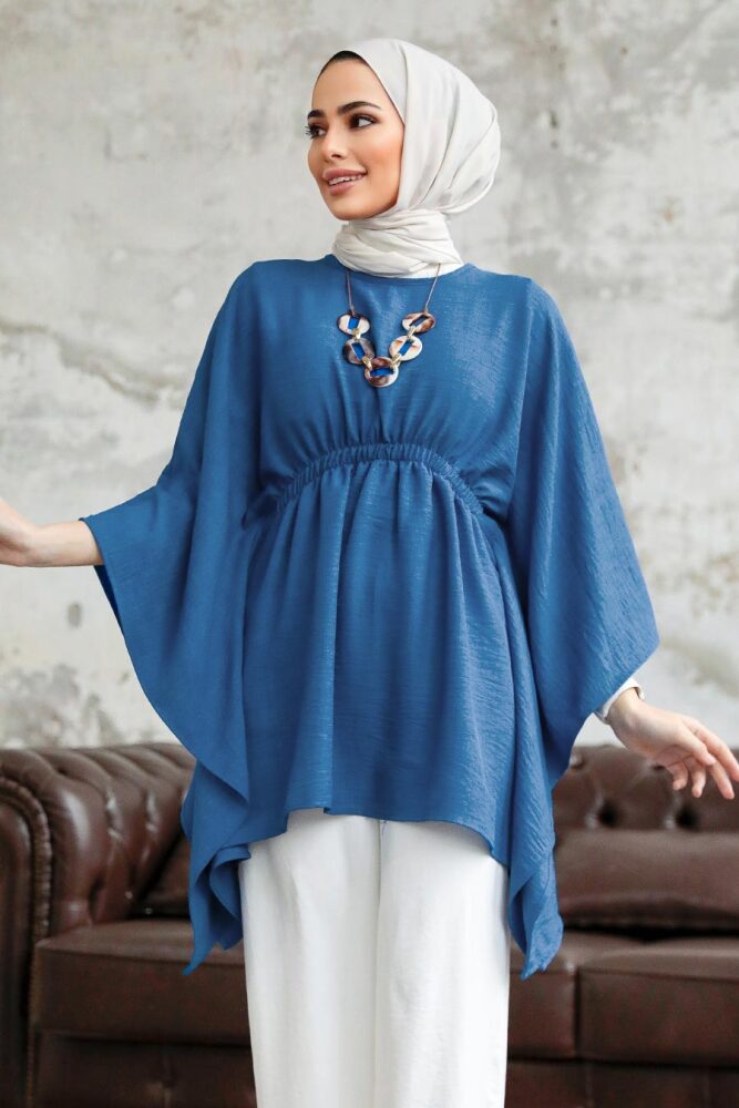 Neva Style - İndigo Blue Hijab For Women Poncho 41259IM - 1