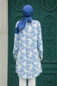 Neva Style - İndigo Blue Hijab For Women Tunic 11631IM - Thumbnail
