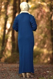 Neva Style - Indigo Blue Hijab Knitwear Dress 1020IM - Thumbnail