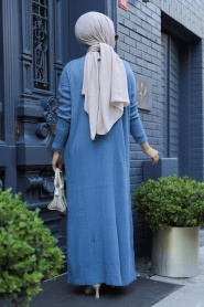 Neva Style - İndigo Blue Hijab Knitwear Dress 34150IM - Thumbnail