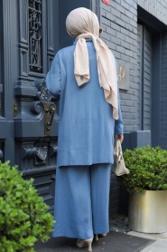 Neva Style - İndigo Blue Hijab Knitwear Dual Dress 33860IM - Thumbnail