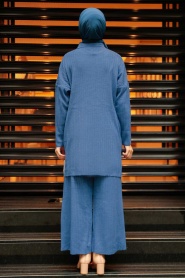 Neva Style - İndigo Blue Hijab Knitwear Dual Dress 33860IM - Thumbnail