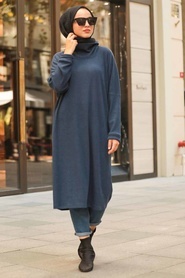 Neva Style - Indigo Blue Hijab Knitwear Tunic 12011IM - Thumbnail