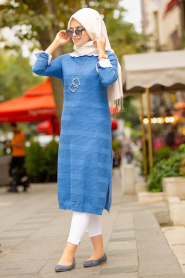 Neva Style - Indigo Blue Hijab Knitwear Tunic 153801IM - Thumbnail