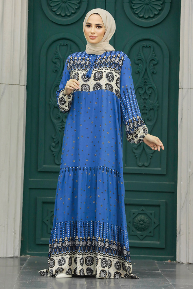 İndigo Blue Hijab Maxi Dress 50094IM - 1