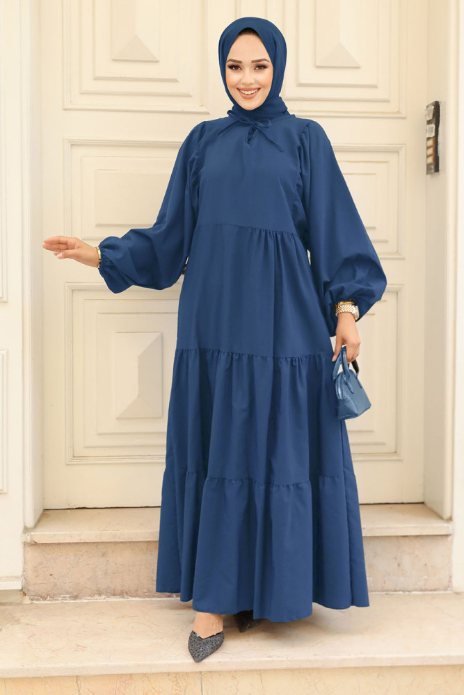 İndigo Blue Hijab Maxi Dress 57349IM - 1