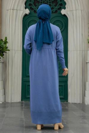 Neva Style - İndigo Blue Hijab Mercerized Dress 10158IM - Thumbnail