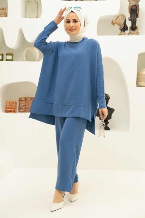 Neva Style - İndigo Blue Hijab Robe de costume double 13010IM - 1