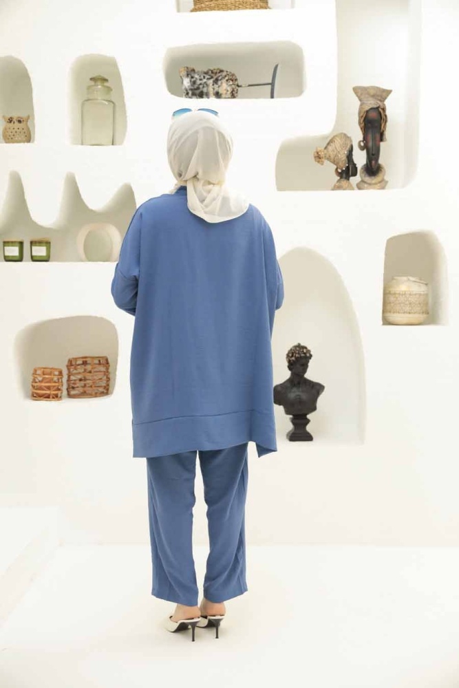 Neva Style - İndigo Blue Hijab Robe de costume double 13010IM - 3