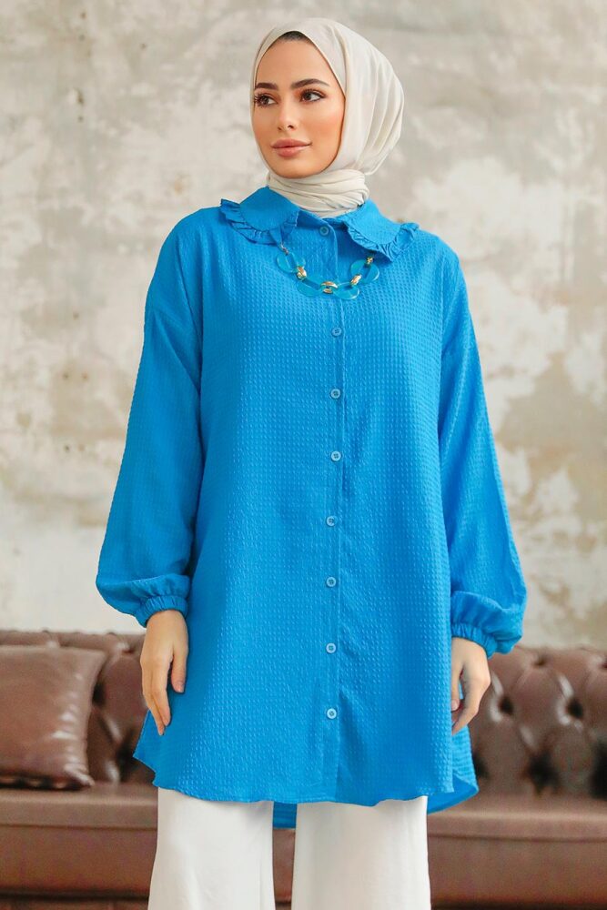 İndigo Blue Hijab Shirt 1114IM - 2