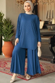 Neva Style - İndigo Blue Hijab Suit Dress 41502IM - Thumbnail